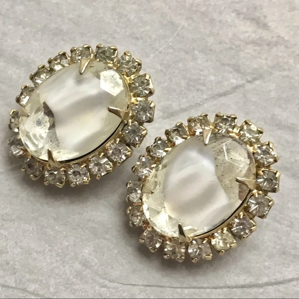 Vintage Rhinestone Earrings White Glass Stones